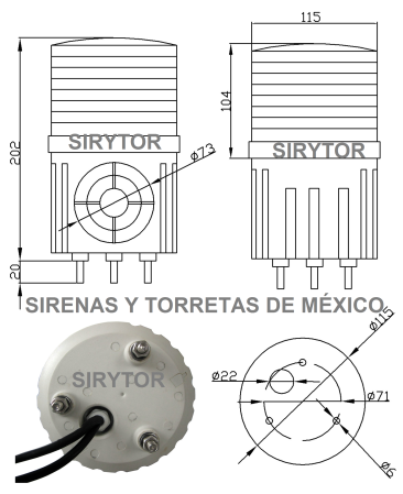 ARTÍCULOS DE VENTA 2014 SIRENAS Y TORRETAS DE MÉXICO Rorreta-con-sirena-sirytor-t-100-especeif